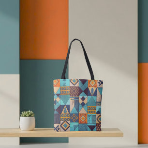 Turquoise & Orange Patchwork Tote Bag