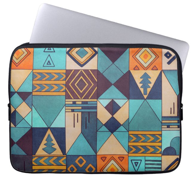 Turquoise & Orange Patchwork Tote Laptop Sleeve (Front)