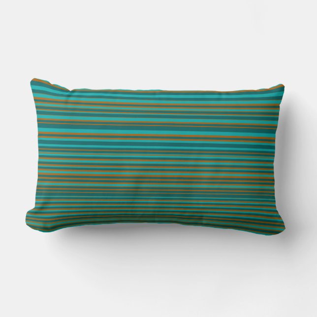Turquoise & Orange Simple Modern Stripes Lumbar Cushion (Front)