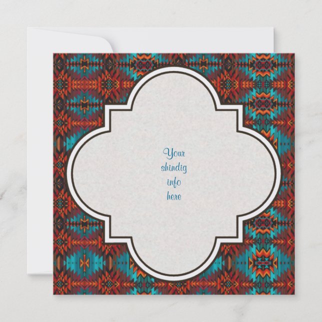 Turquoise & Orange Southwestern Style Invitation (Front)
