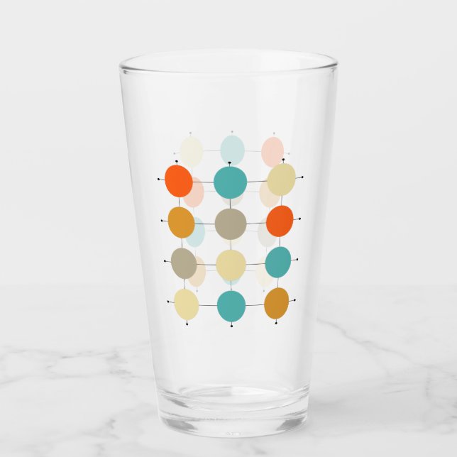 Turquoise Orange Tan Circles and Lines Mid Century Glass (Front)