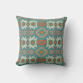 Turquoise Orange Tribal SouthWestern Pattern Cushion