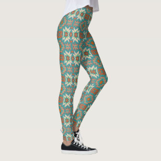 Turquoise Orange Tribal SouthWestern Pattern Leggings