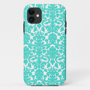 Turquoise Ornate Floral Damask Pattern iPhone 11 Case