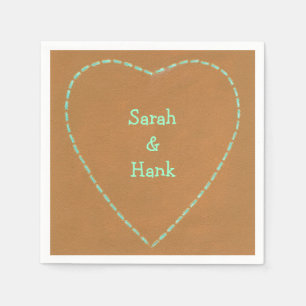 Turquoise outline heart brown personalised napkins