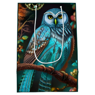 Turquoise owl medium gift bag