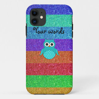 Turquoise owl rainbow glitter Case-Mate iPhone case
