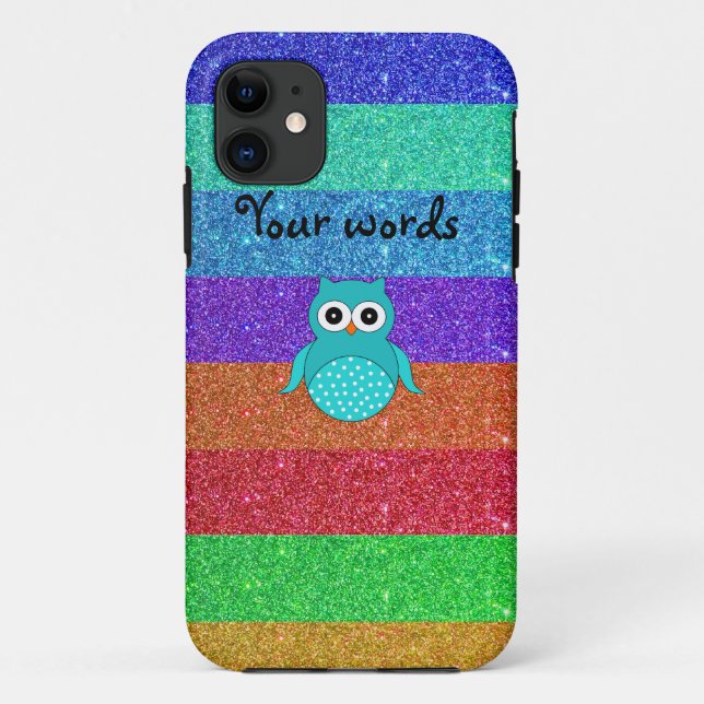 Turquoise owl rainbow glitter Case-Mate iPhone case (Back)