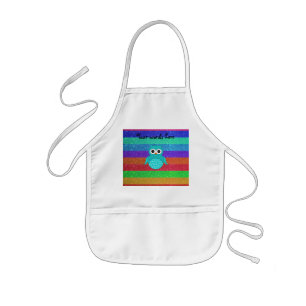 Turquoise owl rainbow glitter kids apron