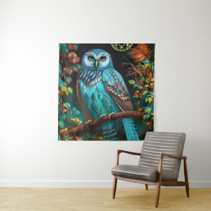 Turquoise owl tapestry