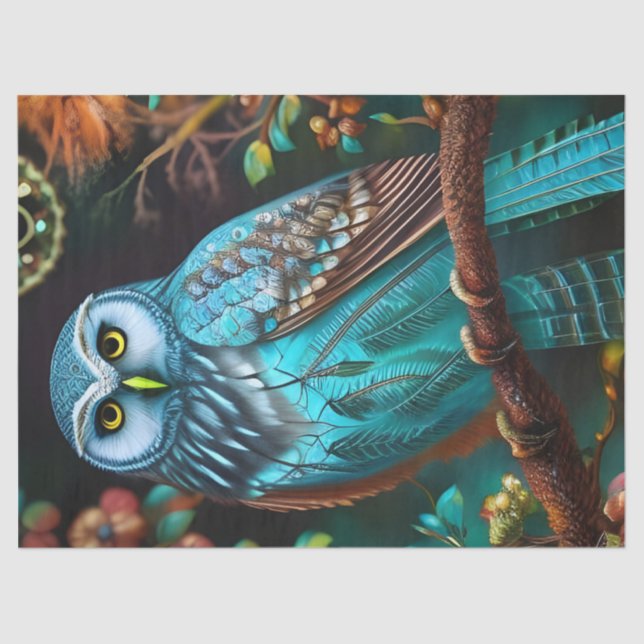 Turquoise owl tissue paper (Front)