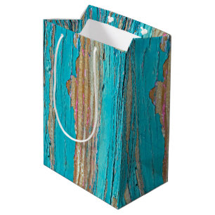 Turquoise Paint On Weathered Wood Medium Gift Bag