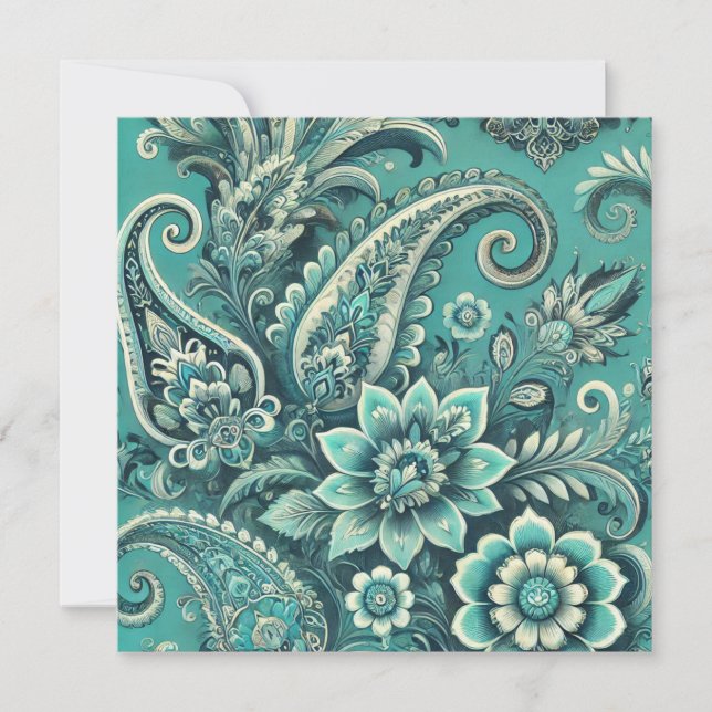 Turquoise Paisley Floral Pattern Invitation (Front)