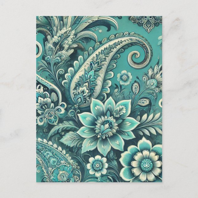 Turquoise Paisley Floral Pattern Postcard (Front)