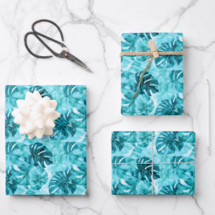 Turquoise Palm Fronds  Wrapping Paper Sheet