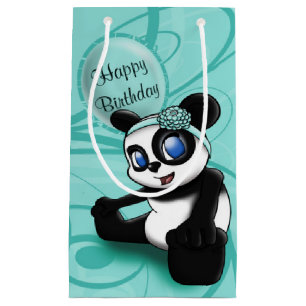Turquoise Panda Birthday Gift Bag - Small, Glossy