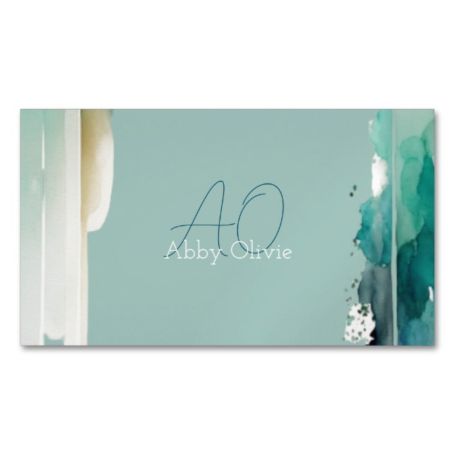 Turquoise pastel blue green abstract simple magnetic business card (Front)