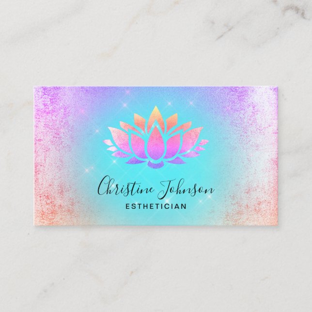 turquoise pastel colours background lotus logo business card (Front)