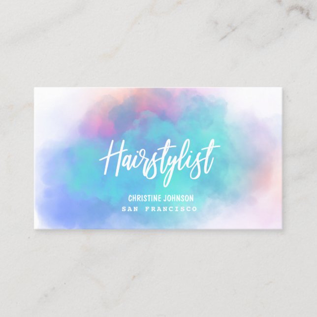 turquoise pastel watercolor cloud business card (Front)
