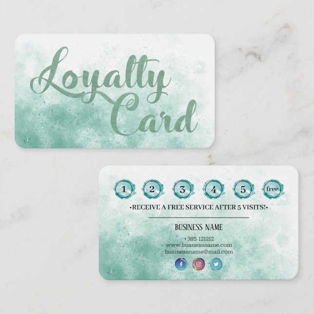 Turquoise pastel watercolor Texture Foil effect Loyalty Card (Front/Back)