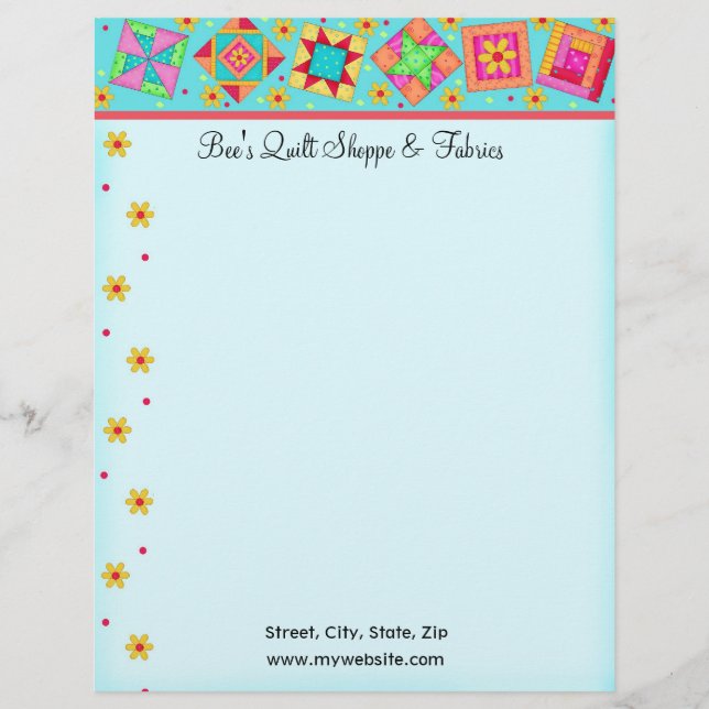 Turquoise Patchwork Quilt Blocks Letterhead (Front)