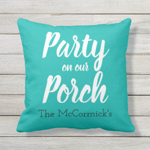Turquoise Patio Porch Party Summer Personalised Cushion