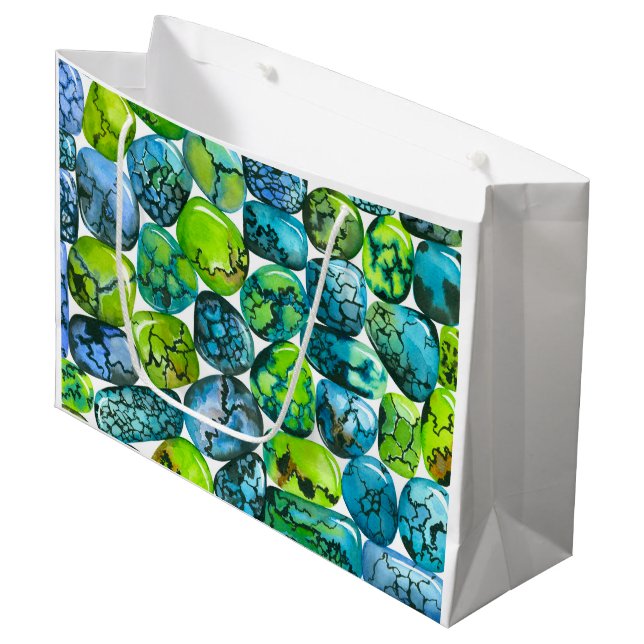 Turquoise pattern large gift bag (Front Angled)