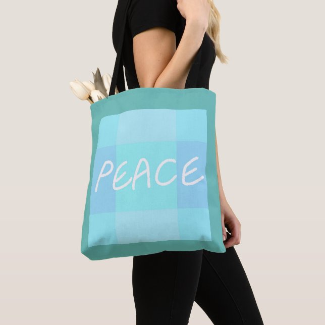 Turquoise Peace Tote Bag (Close Up)