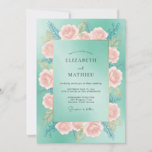 Turquoise Peach Petal Wedding Invitation