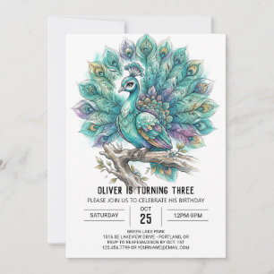 Turquoise Peacock Birthday Invitation