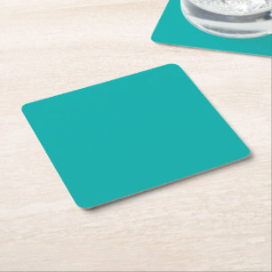 Turquoise Peacock Colour Customise This! Square Paper Coaster