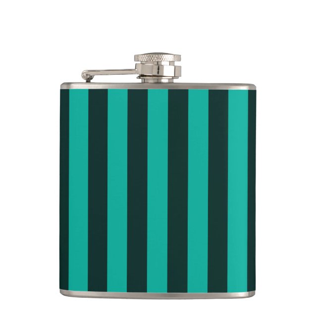 Turquoise Peacock Vertical Stripes Hip Flask (Front)