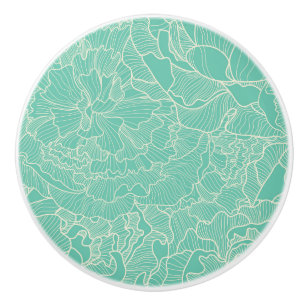Turquoise Peony Pattern Ceramic Knob