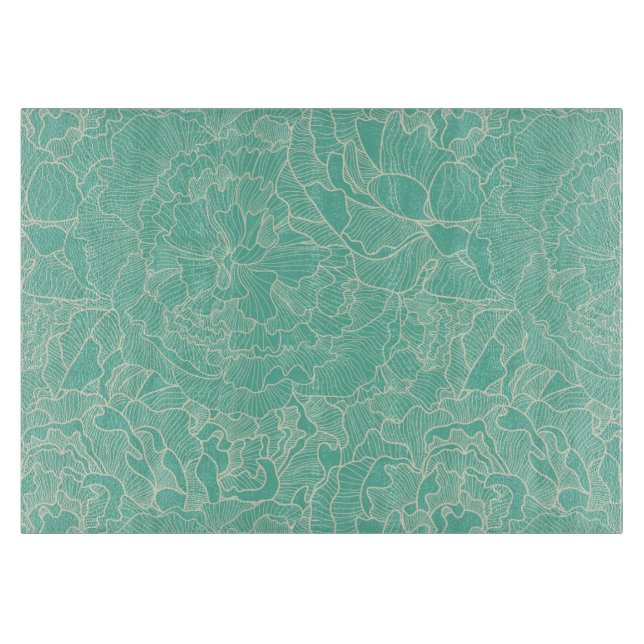 Turquoise Peony Pattern Cutting Board (Front)