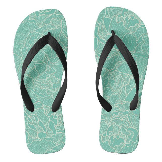 Turquoise Peony Pattern Jandals (Footbed)