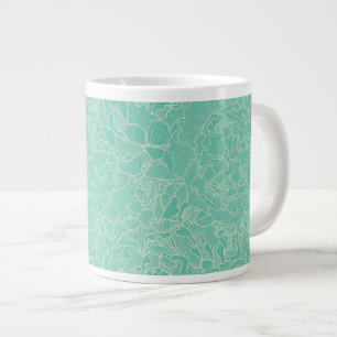 Turquoise Peony Pattern Large Coffee Mug