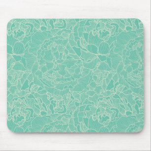 Turquoise Peony Pattern Mouse Pad