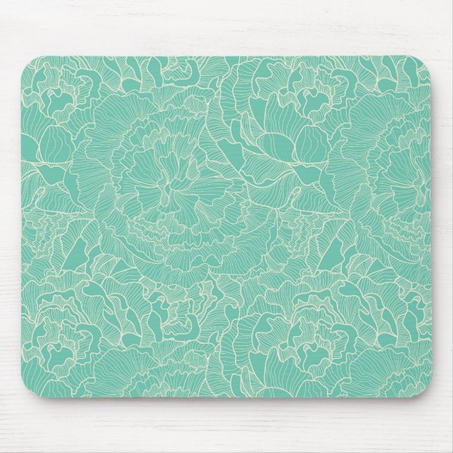 Turquoise Peony Pattern Mouse Pad (Front)