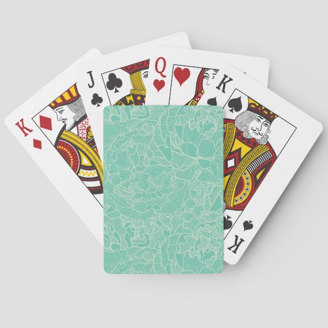 Turquoise Peony Pattern Playing Cards (Back)