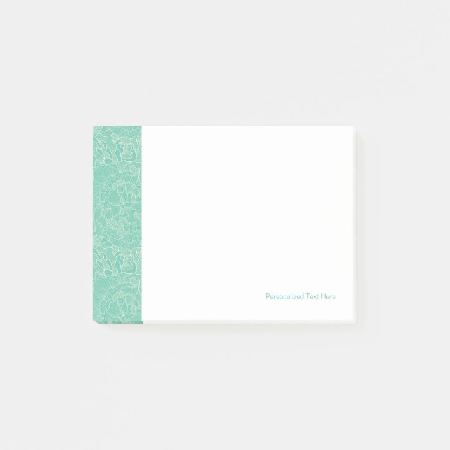 Turquoise Peony Pattern Post-it Notes (Front)