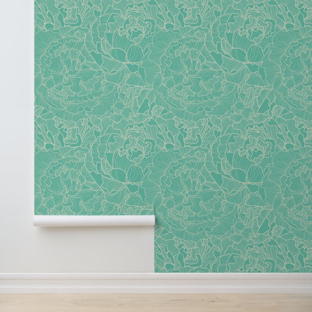 Turquoise Peony Pattern Wallpaper (Application)