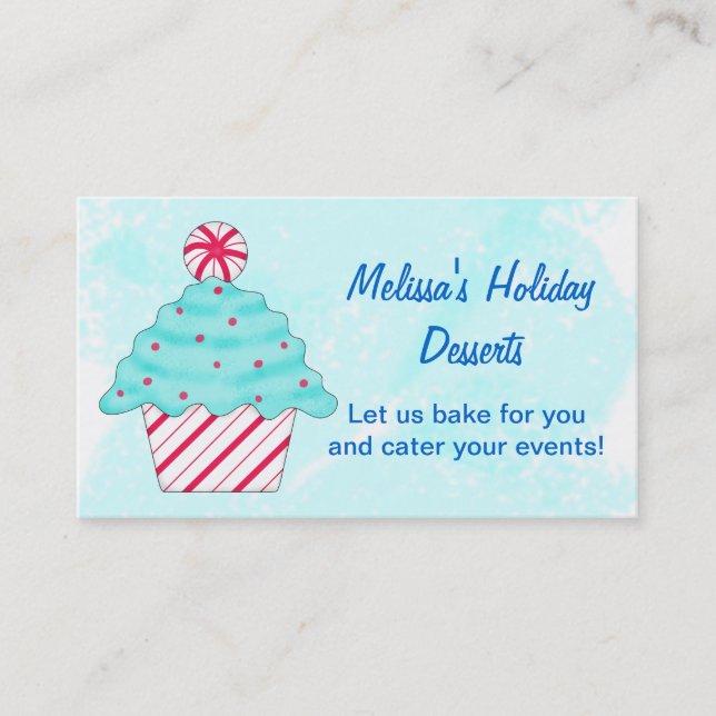 Turquoise, Peppermint Chrismas Cupcake Baking Business Card (Front)