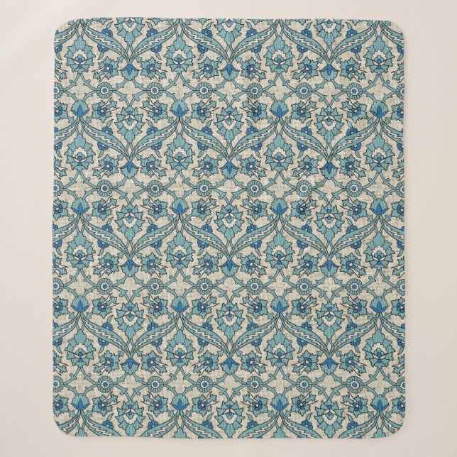 Turquoise Persian Floral Sherpa Blanket (Front)