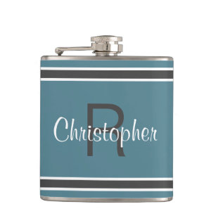 Turquoise Personalised Monogram Name Initial Drink Hip Flask