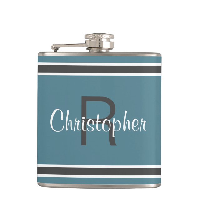 Turquoise Personalised Monogram Name Initial Drink Hip Flask (Front)