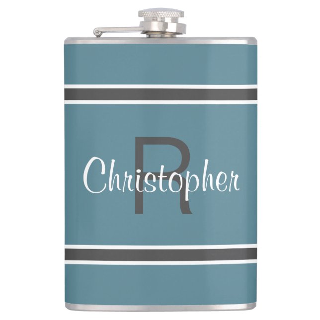 Turquoise Personalised Monogram Name Initial Drink Hip Flask (Front)