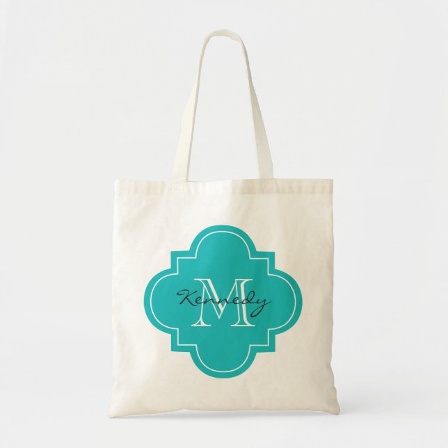 Turquoise Personalised Monogram Tote Bag (Front)