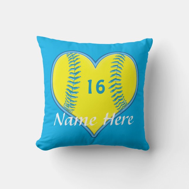Turquoise Personalised Softball Pillows (Front)