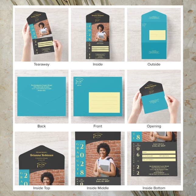 Turquoise Photo Modern Gold Foil Graduation Party All In One Invitation (Creator Uploaded)