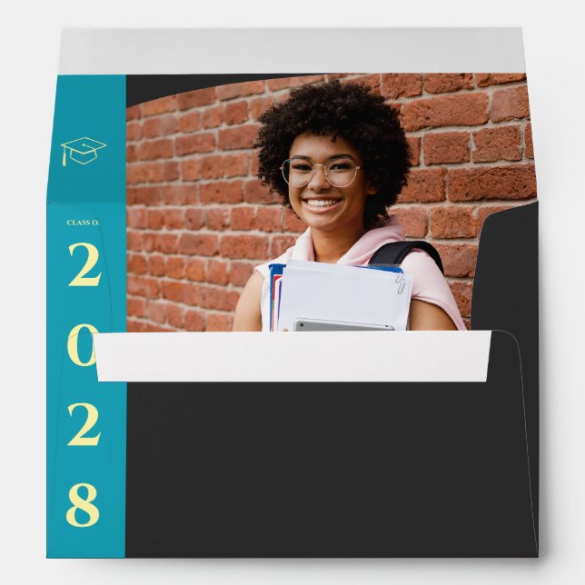Turquoise Photo Modern Graduation Mailing Envelope (Back (Bottom))